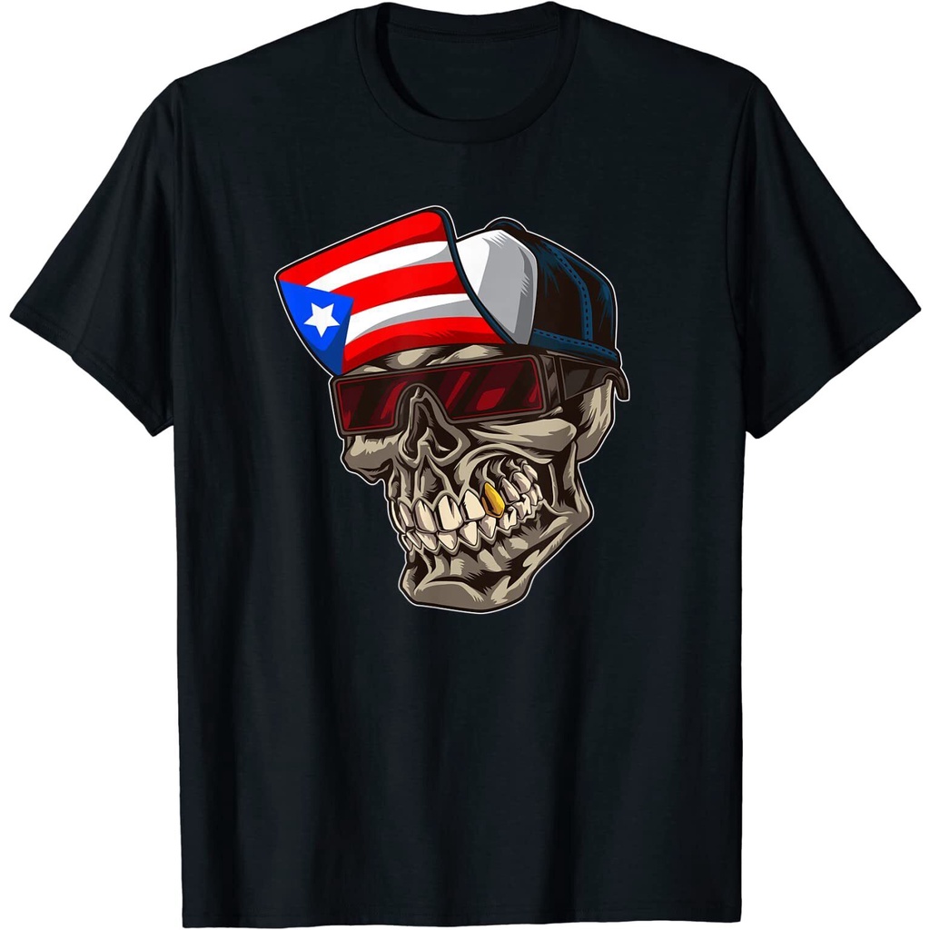 Cool Puerto Rican Skull พร้อมเสื้อยืดของขวัญธง Puerto Rico