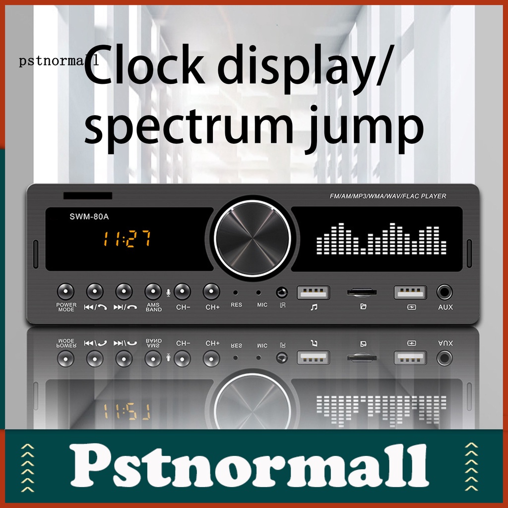 PST SWM-80B เครื่องเล่นวิทยุรถยนต์ FM/AM Dual USB สีดํารีโมทคอนโทรลไร้สายสเตอริโอสําหรับยานยนต์