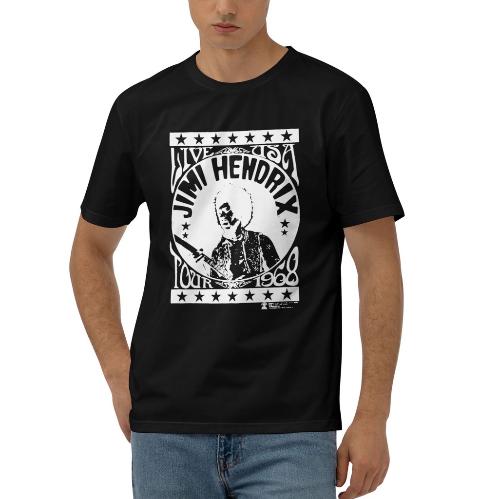 เสื้อยืด Jimi Hendrix Live USA Tour '68 ผลิตจากผ้าฝ้าย 100% สำหรับบุรุษใหม่