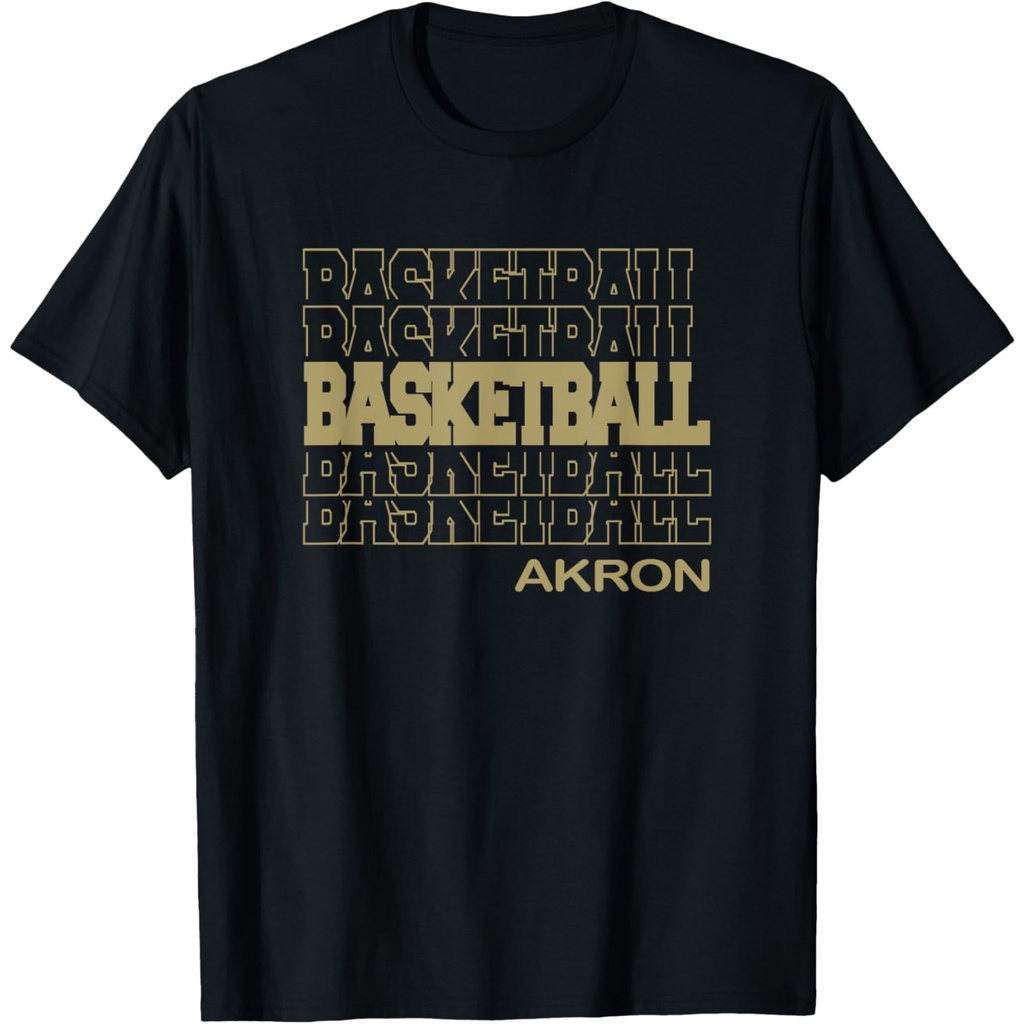 เสื้อยืดบาสเก็ตบอล Akron In Modern Stacked Lettering