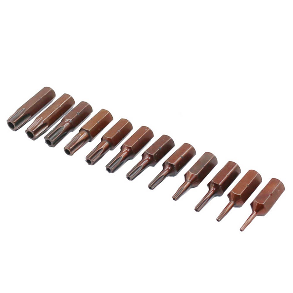 [Clearance ส่วนลด]12 ชิ้นสําหรับ Torx ไขควง Bits 6.35 มม. Shank 25 มม. สําหรับไขควง Torx พร้อมรู T6-