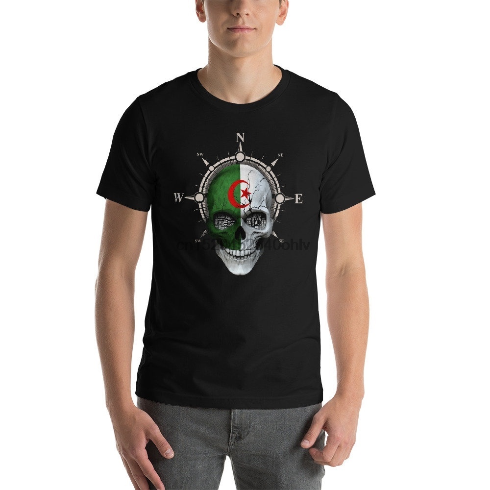Mens Algerian Flag Algerian T Algeria Algeria National Flag Skull cotton