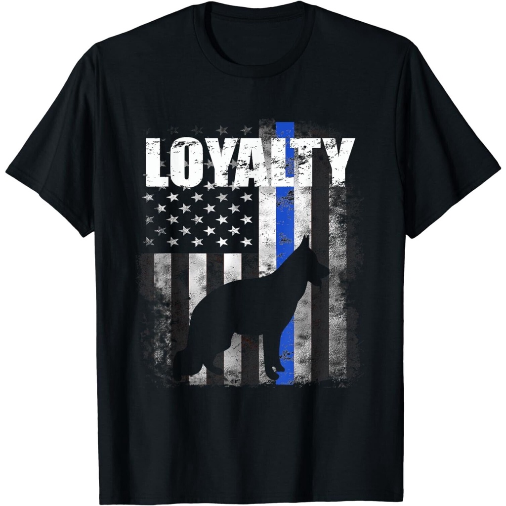 เสื้อตํารวจ K9 - K9 Unit Dog Loyalty เสื้อยืดธงเส้นสีฟ้าบาง