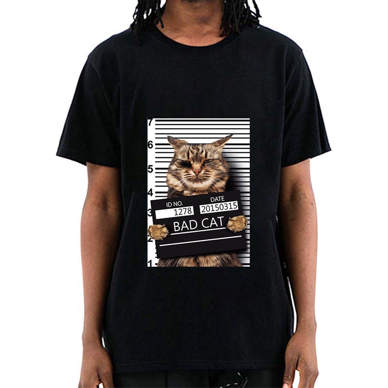 Mens TShirt Bad Cat TShirt หลวม Males cotton