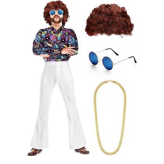 70ส ชุดสําหรับผู้ชายดิสโก้เครื่องแต่งกายเสื้อดิสโก้เบลล์กางเ…