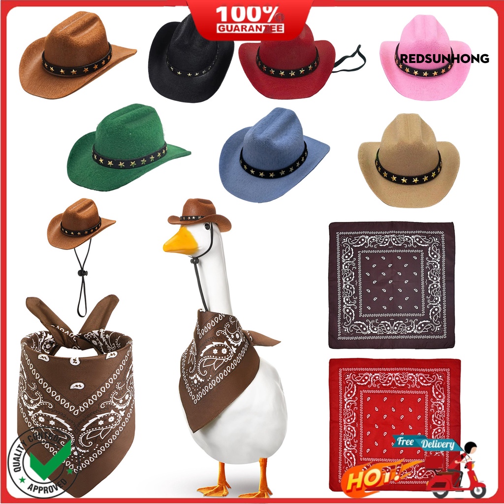 ✧Porch Cowboy Goose Outfit Western หมวกคาวบอยผ้าพันคอผ้าพันคอสนามหญ้า Goose Festive เครื่องแต่งกายสํ