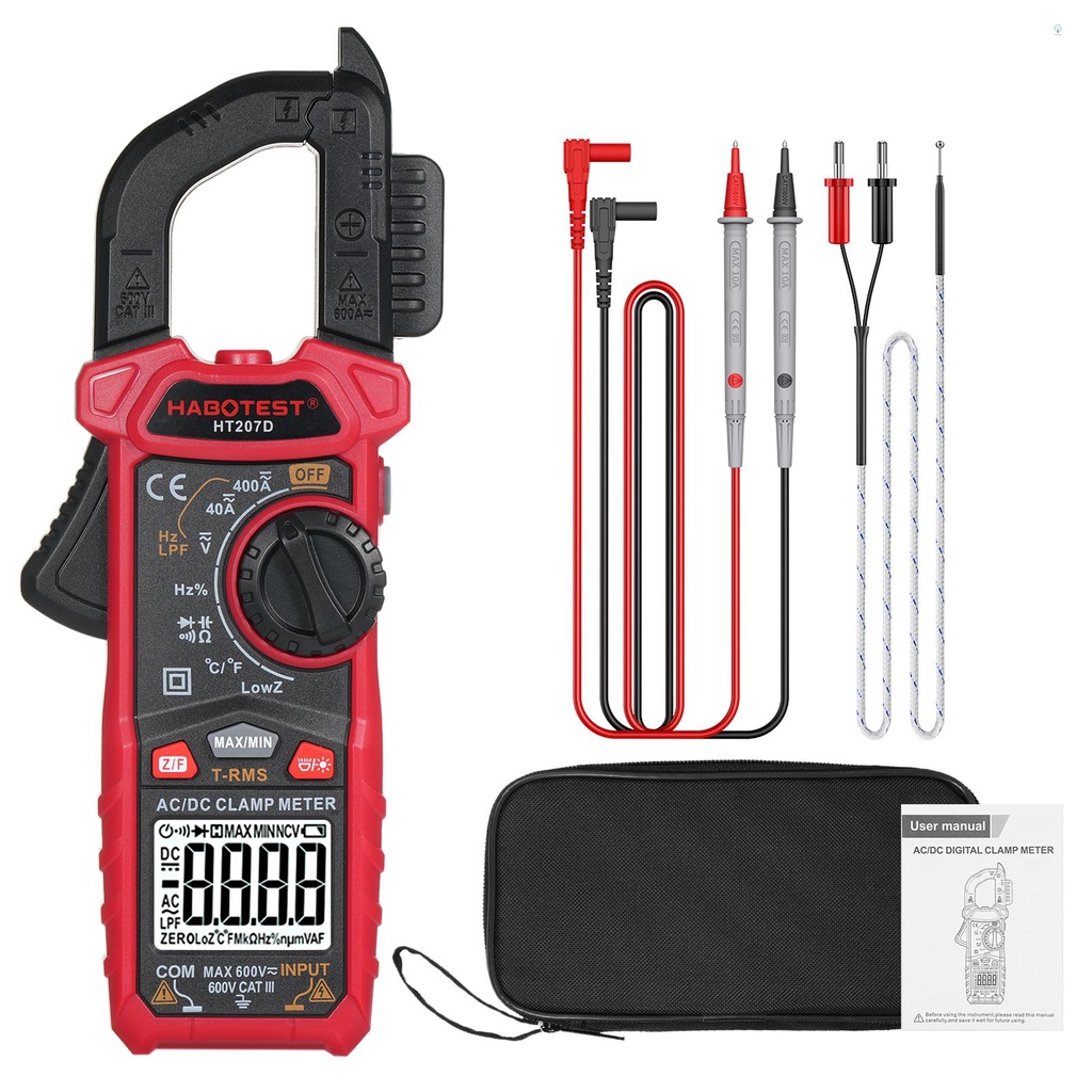 Habotest HT207D 4000 นับ Digital Clamp Meter มัลติมิเตอร์มือถือ AC DC แรงดันไฟฟ้าโวลต์มิเตอร์ไดโอดคว