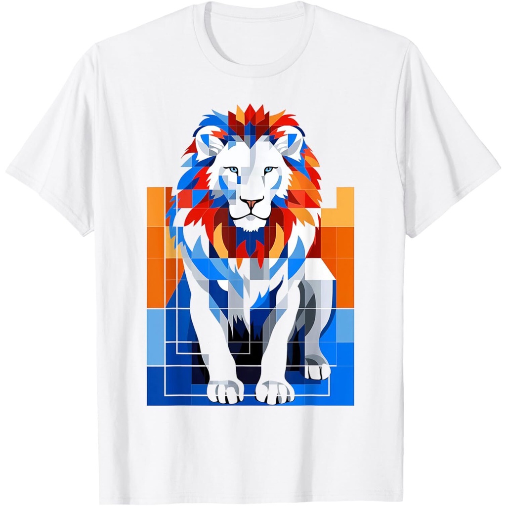 Lion Sculpture Polygon Art Animal Abstract Graphic Lion เสื้อยืด
