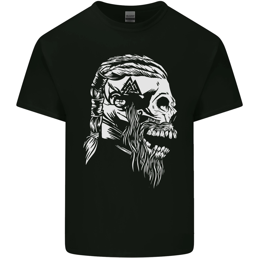 Tribal Viking Skull Mens Cotton T-Shirt Tee Top