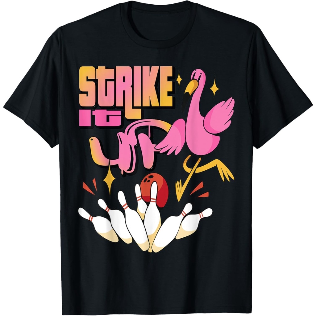 Flamingo Bowling Strike It Up! เสื้อยืด Bowler Bowling Alley