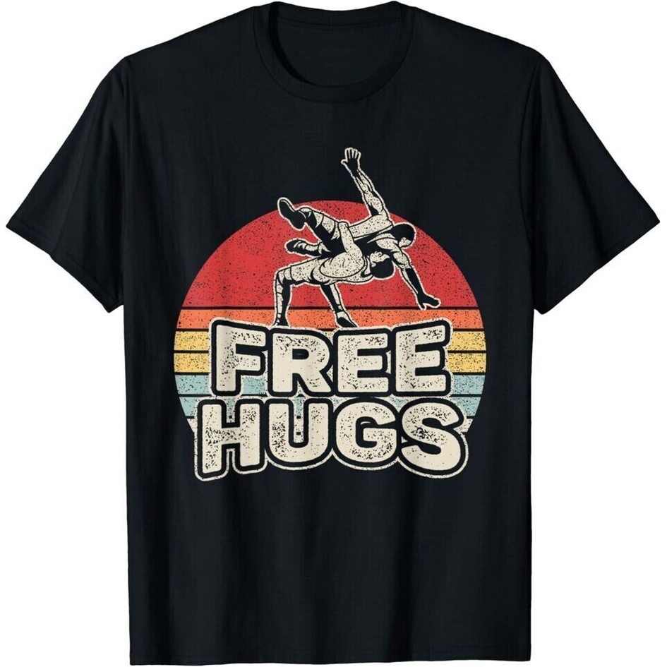 Retro Wrestling Funny Free Hugs Wrestling เสื้อยืด Unisex