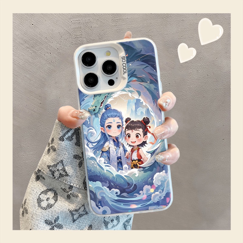 เคส Nezha Nezha AoBing น่ารักสำหรับ iPhone 16 16E 15 14 13 12 11 Pro Plus Max X XR Xs Max พิมพ์ขอบ เ