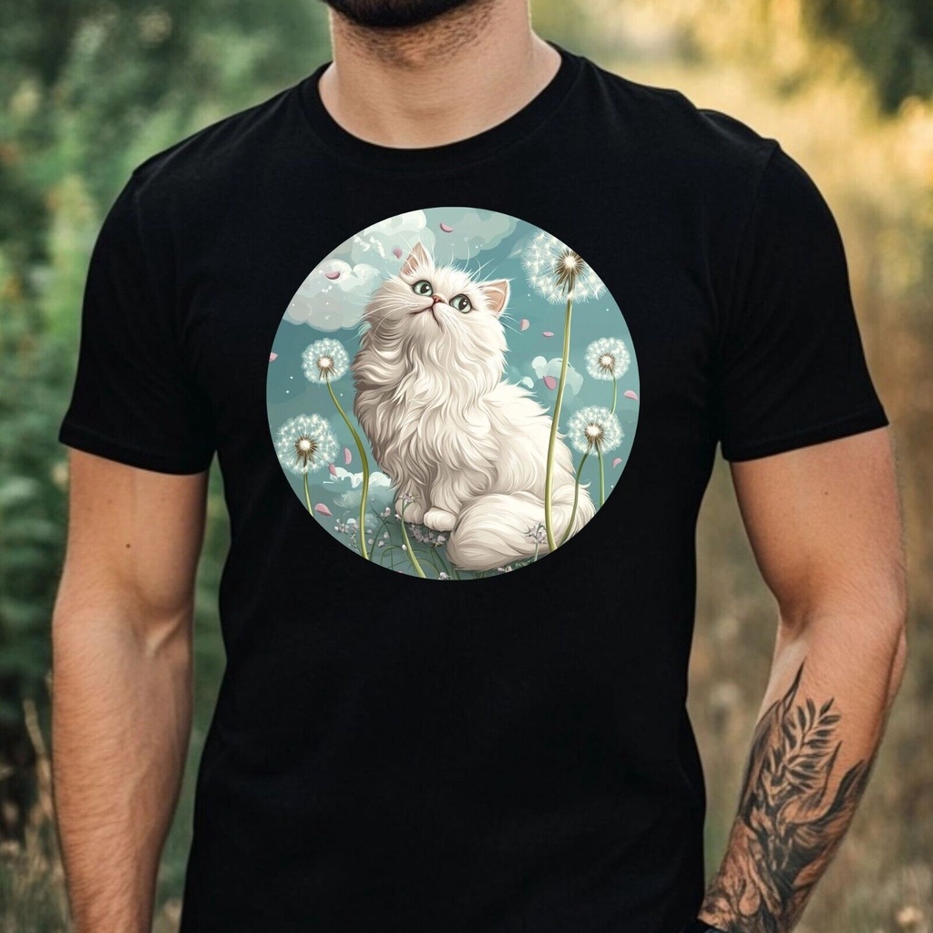 Mens Persian Cat Dandelion พิมพ์ผ้าฝ้ายเสื้อยืดขนาด Xs ถึง 3Xl-4B5Ef