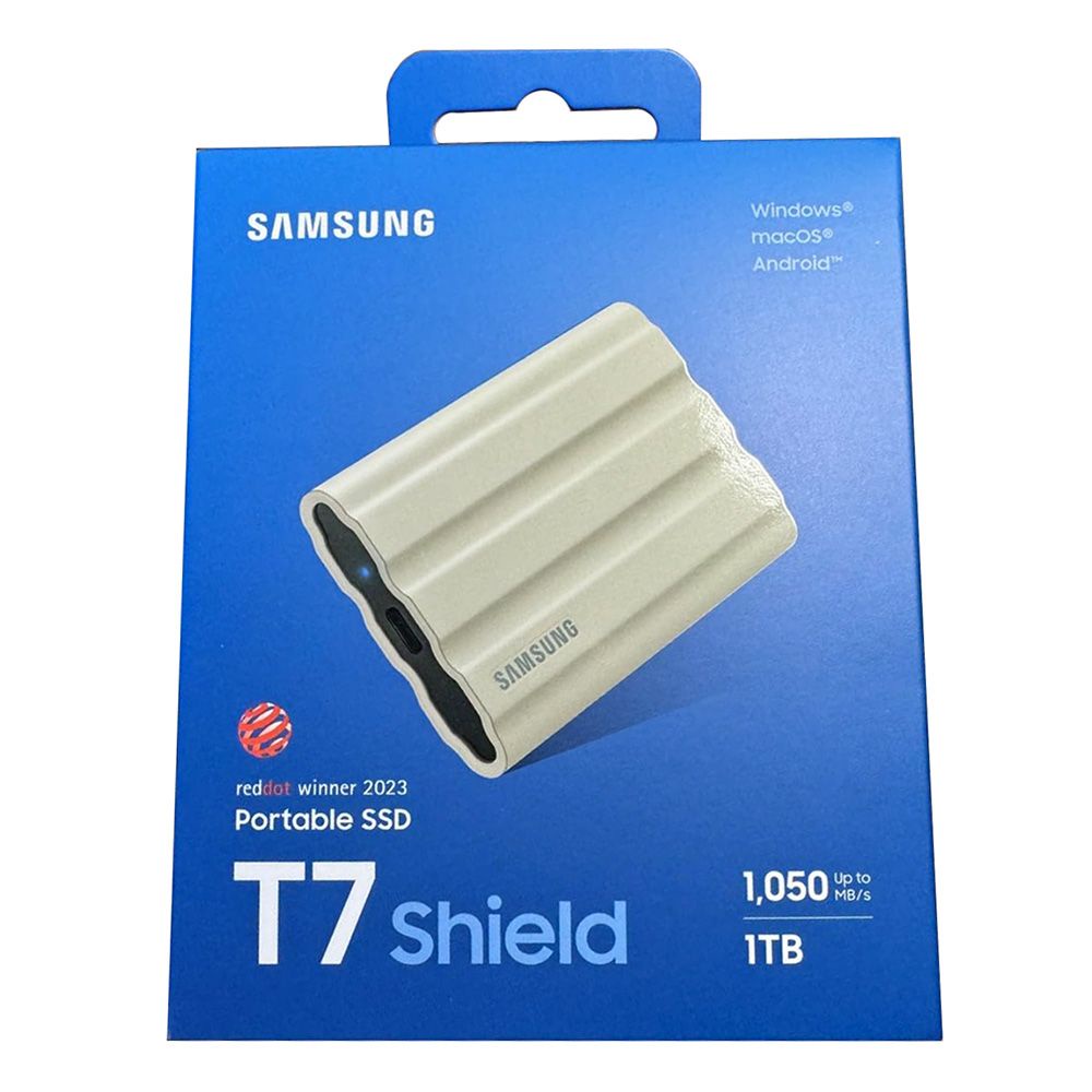Samsung 1TB T7 Shield USB-C Portable SSD (Beige) for iPhone 16/15 Pro, PC, Mac, Android