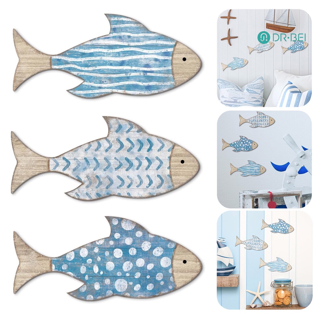 Dr.bei 3 ชิ้นปลาเขตร้อนตกแต่งผนังไม้ขอบเรียบเสี้ยนฟรีสมจริงมองหาปลาจี้ Ocean Wall Art Decor