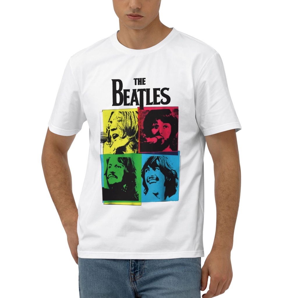 เสื้อเชิ๊ตวงบีทเทิลส์แบบรอบคอลาย CMYK เสื้อแฟชั่นสำหรับคนชอบดนตรี