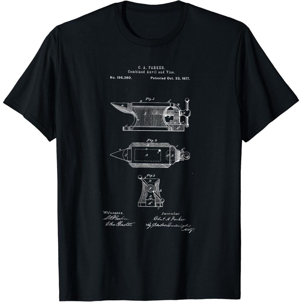 เสื้อยืดพิมพ์ลายโบราณ Blacksmith Anvil Patent