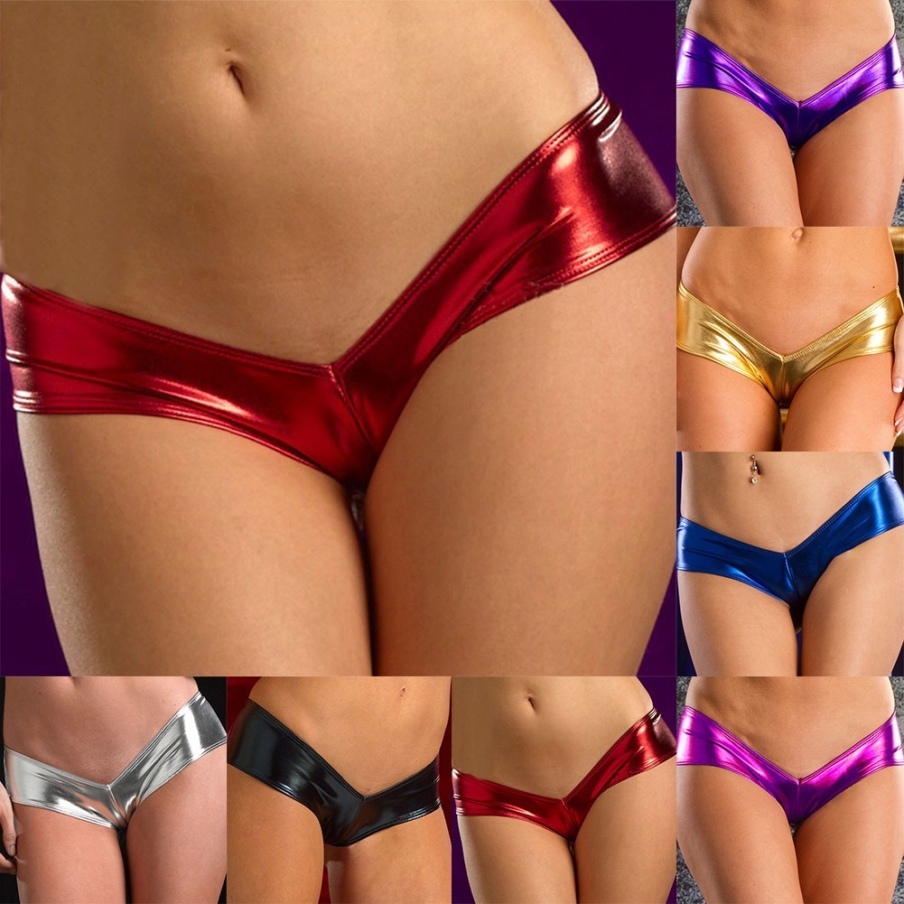 [ULM]กางเกงขาสั้นผู้หญิง Pole Dance ชุดชั้นในเซ็กซี่ หนังแก้วมัน เอวต่ํา,Briefs