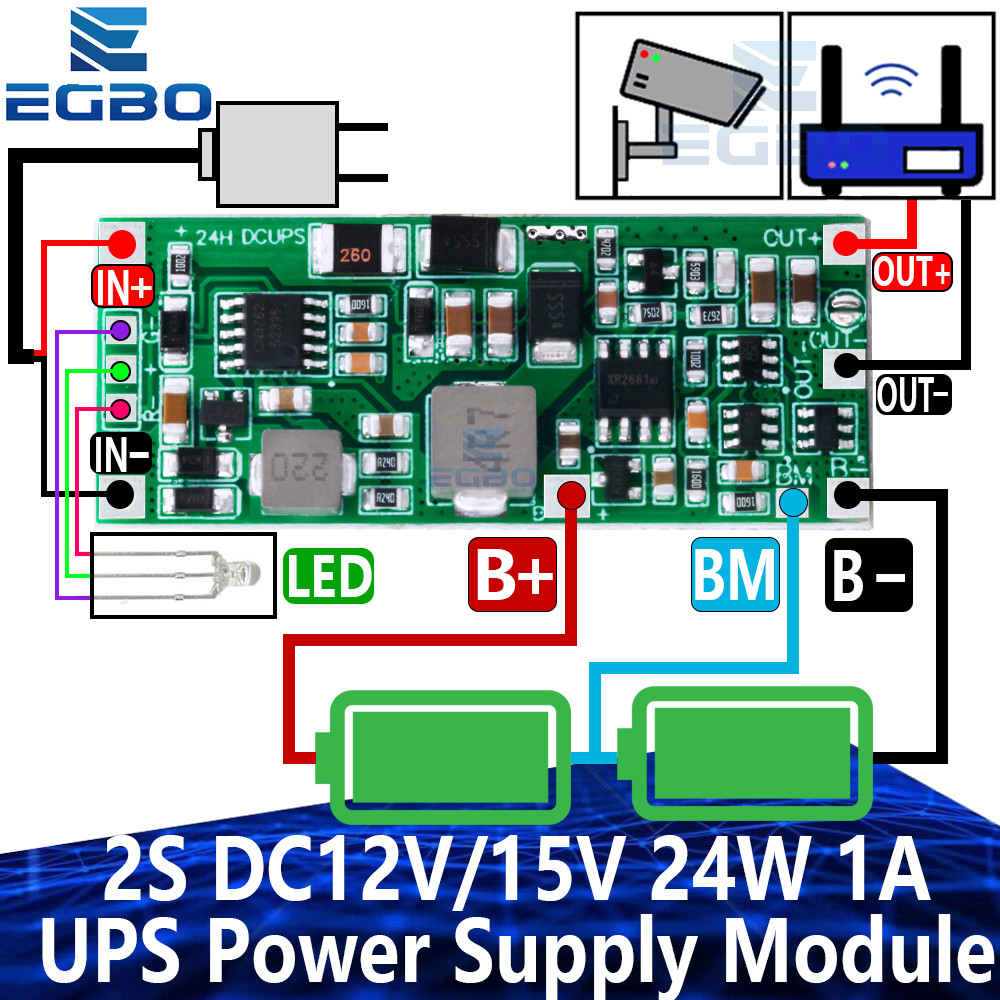2S 24W 1A UPS DC12V/15V โมดูลแหล่งจ่ายไฟอย่างต่อเนื่อง 2S V4.0CN ชาร์จ Step Up โมดูลป้องกัน