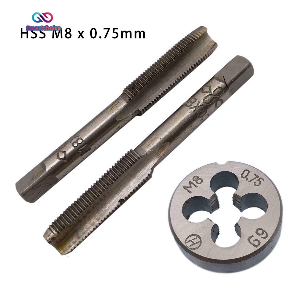 HSS M8 x 0.75 มม. Taper & Plug Tap & M8 x 0.75 มม. Die ด้ายเมตริกขวามือ