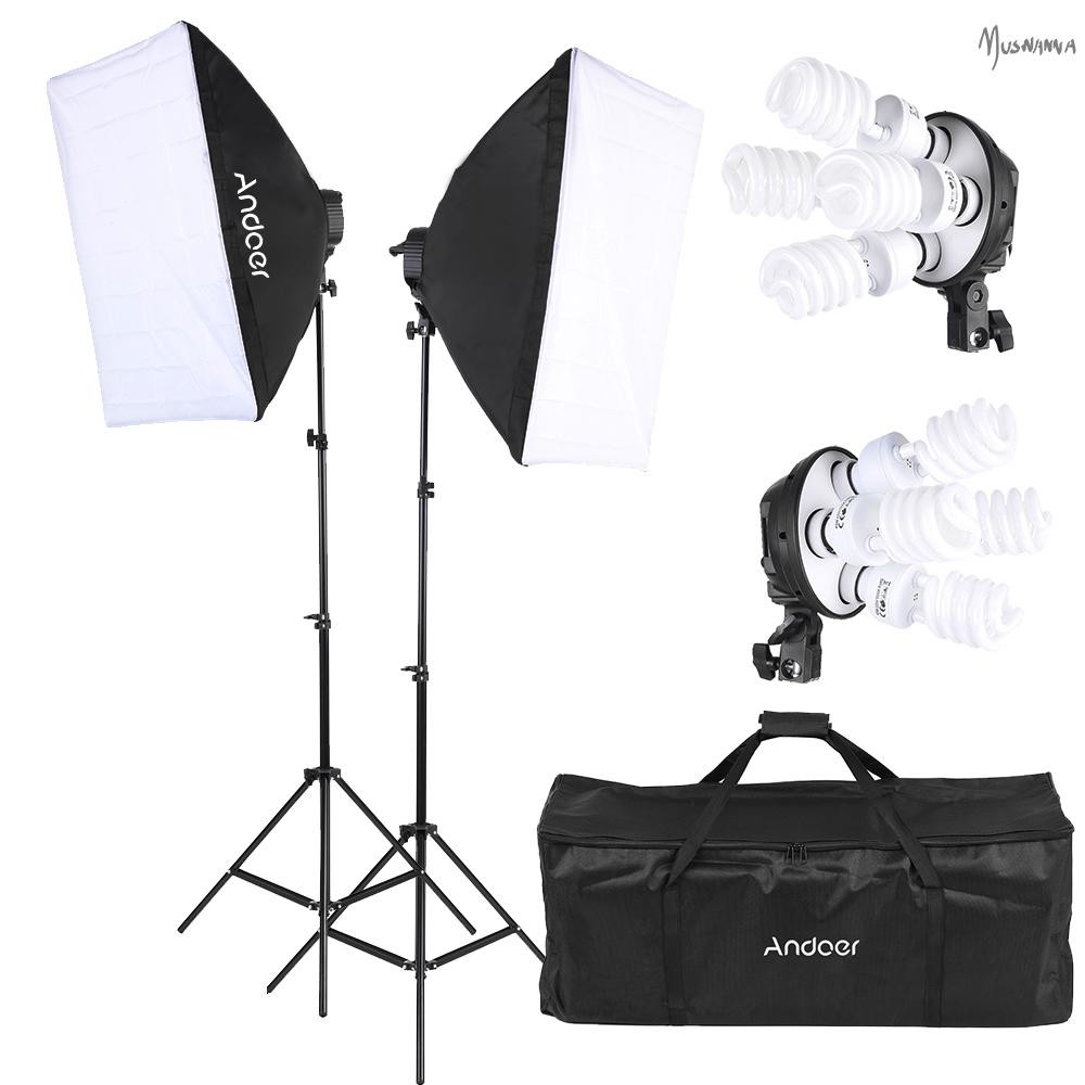Andoer Studio Photo Lighting Kit พร้อม Softbox 2 * 4in1 ซ็อกเก็ตหลอดไฟ / หลอดไฟ 8 * 45W / 2 * ขาตั้ง