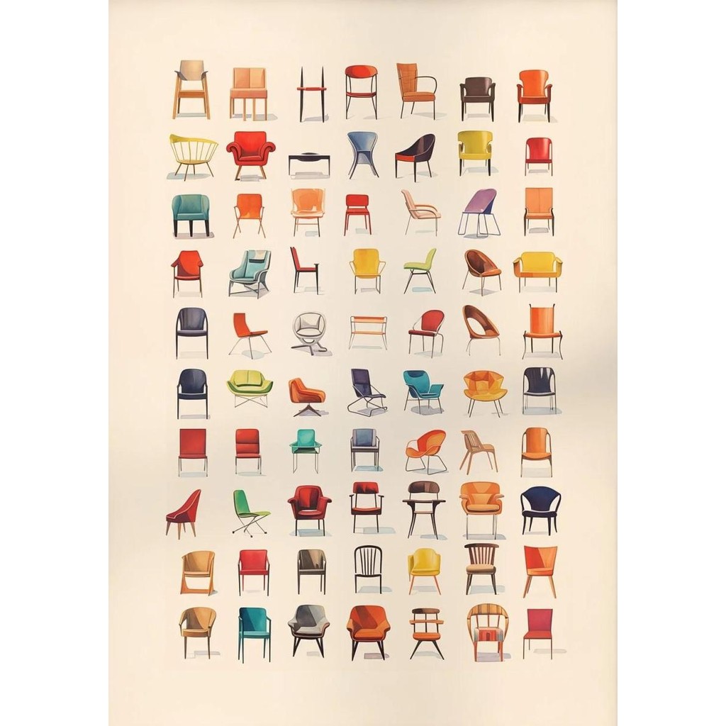 Mid-Century Bauhaus Chair Art Poster - Vintage Design Canvas Wall Decor สําหรับห้องนั่งเล่น Home Yan