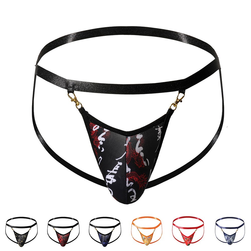 ชุดชั้นในสำหรับผู้ชาย สไตล์เซ็กซี่ แบบโจคลายตาข่ายเอวต่ำและมีสายรัดหลัง