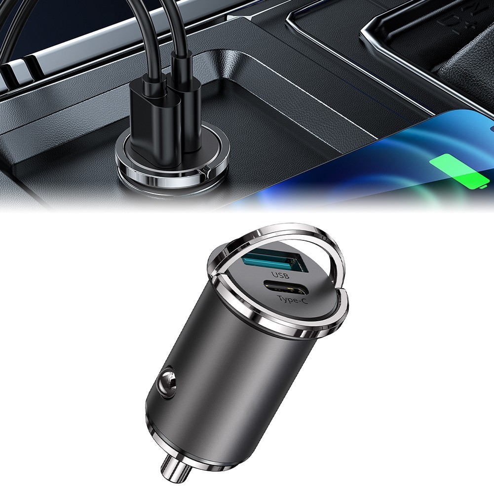 [GR] 12v/24v Type-c Car Charger 45W Fast Charge Dual-port USB สําหรับ QC3.0 สําหรับ PD3.0