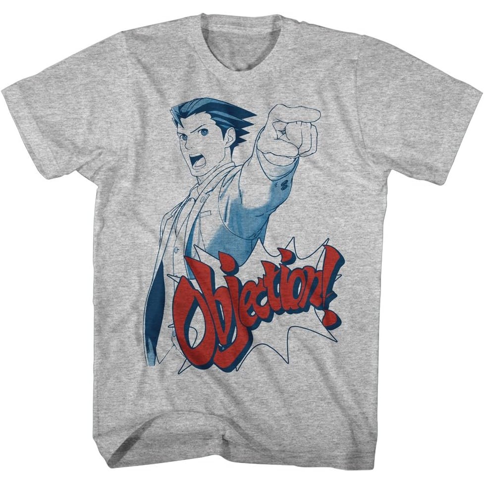เสื้อยืดผ้าฝ้ายผู้ชาย Ace Attorney Phoenix Wright Point Objection Gaming ผู้ใหญ่สีเทา Tee เสื้อ 4XL 