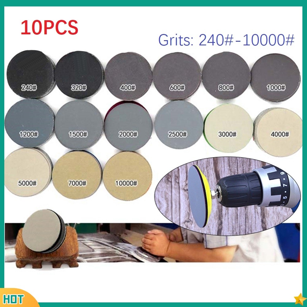 jelly 10PCS 3 นิ้วซิลิคอนคาร์ไบด์แผ่นขัดเปียก/แห้งกระดาษทราย 240-10000 #