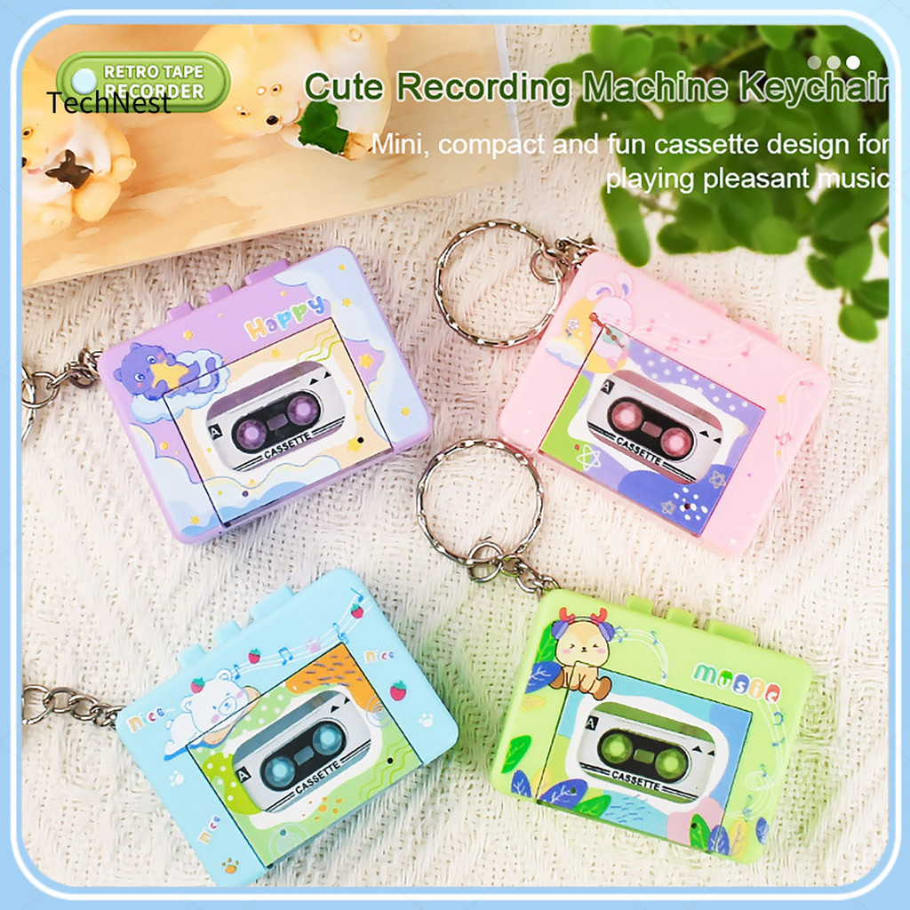 เทคเนสท์‌ Retro Cassette Recorder ของเล่น 10 เพลง Play/Pause Function เทปช่องพวงกุญแจตกแต่งกระเป๋าสน