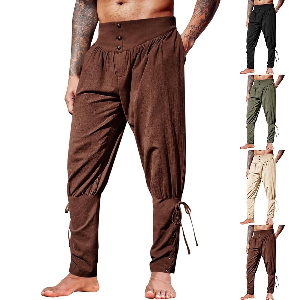 [BEM] บุรุษยุคกลาง Renaissance Pirate Bandage กางเกง Gothic คอสเพลย์เครื่องแต่งกายกางเกง