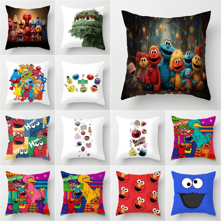 Sesame Street ELMO โพลีเอสเตอร์โยนหมอนรถ Cusion ปลอกหมอนตกแต่งบ้าน 45X45 ซม.พิมพ์ด้านเดียว