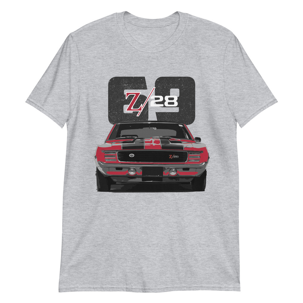 เสื้อยืด_unisex_ครึ่งแขน พิมพ์ลาย Chevy Camaro RS Z28 สีแดงปี 1969