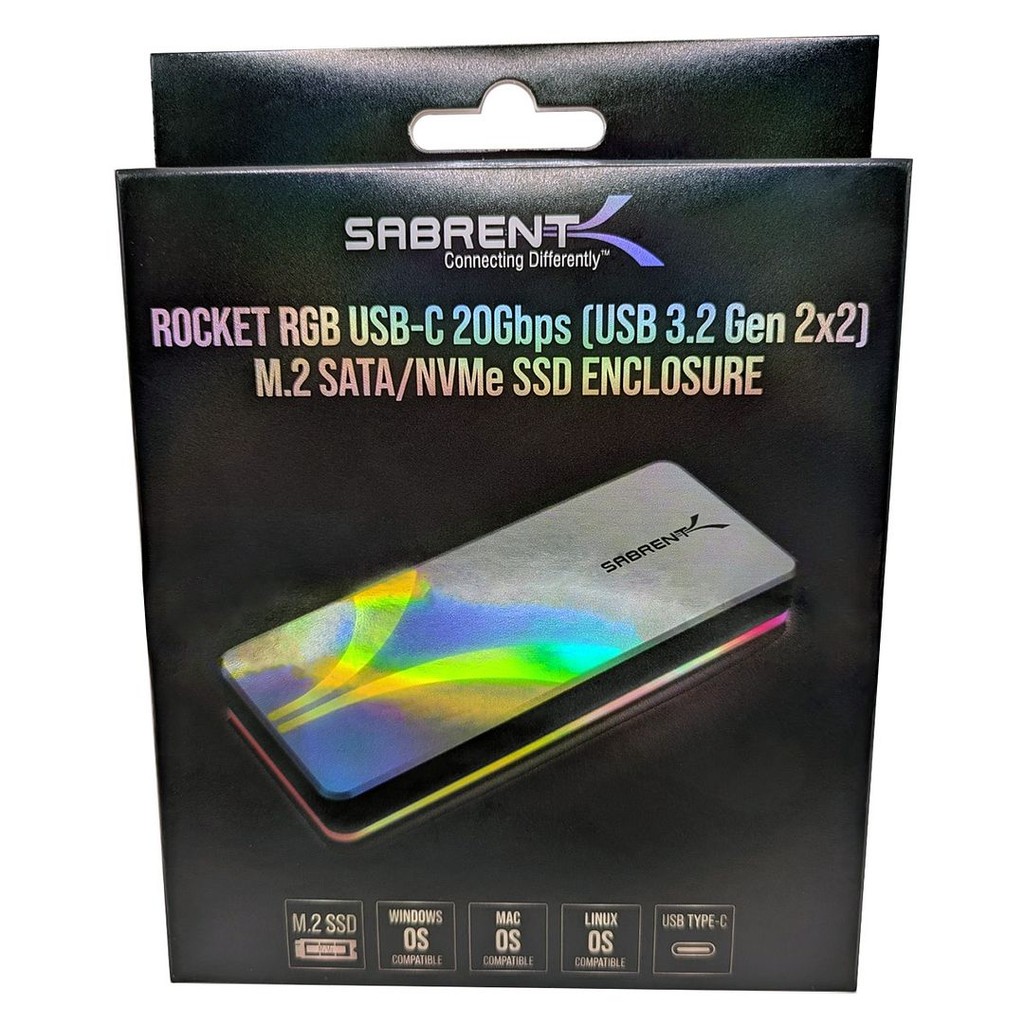 Sabrent Rocket RGB USB-C M.2 SATA/NVMe SSD Enclosure (EC-RGBG) - USB 3.2 Gen 2x2