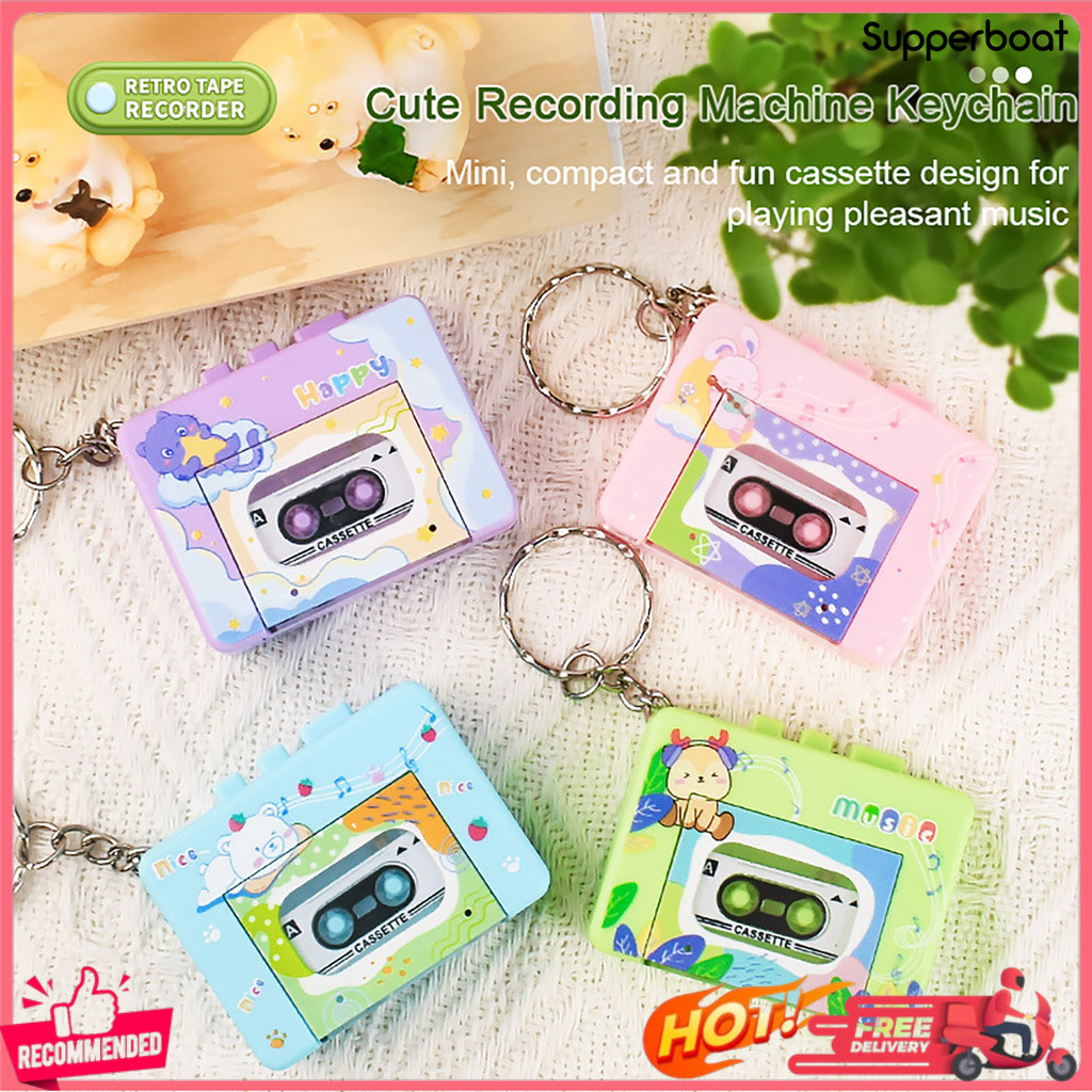 [SPB]✌Retro Cassette Recorder ของเล่น 10 เพลง Play/Pause Function เทปช่องพวงกุญแจตกแต่งกระเป๋าสนุกเด