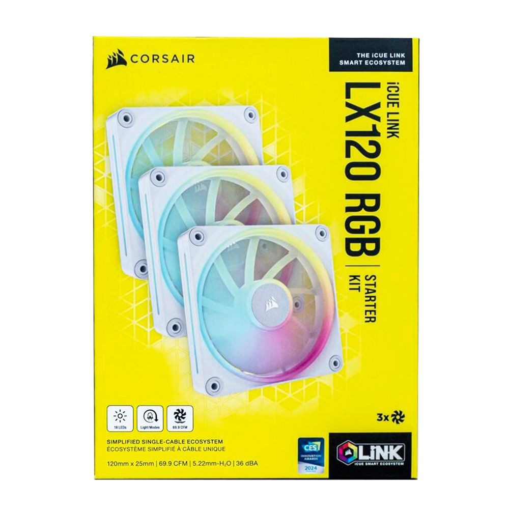 Corsair iCUE LINK LX120 RGB 120mm PWM Fans Starter Kit (White, 3 Fans), CO-9051030-WW