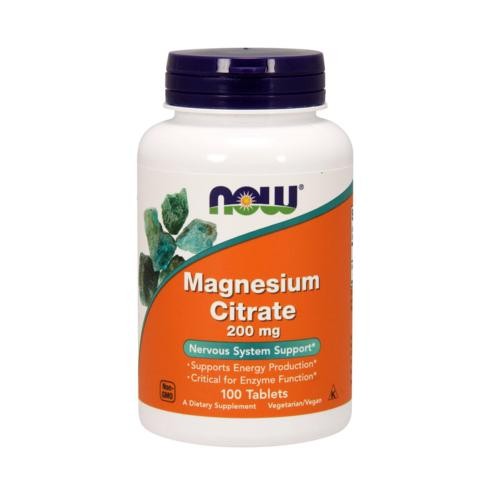 NOW Magnesium Citrate 200mg – 100 เม็ดสําหรับฟังก์ชั่นพลังงานและเส้นประสาท, USA Origin, Non-GMO
