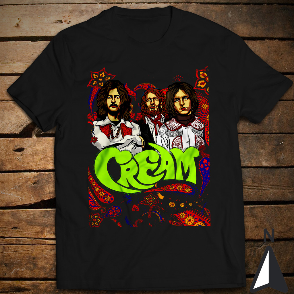 Retro Vintage Rock Band เสื้อยืดครีมแจ็ค Bruce Eric Clapton Ginger Baker