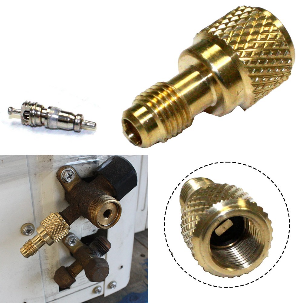 โคบพี. R410a Mini Split AC HVAC อะแดปเตอร์สูญญากาศชาร์จ 5/16 ถึง 1/4IN w/Valve Core