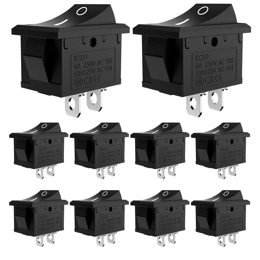 10 ชิ้นเปิด/ปิดเรือ Rocker Switch - 2 ขา 2 ตําแหน่ง Snap SPST - 6A 250V AC T85-10A 125V AC 1E4 - Tog