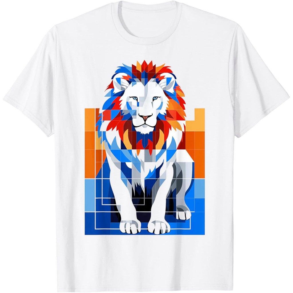 Lion Sculpture Polygon Art Animal Abstract Graphic Lion เสื้อยืด