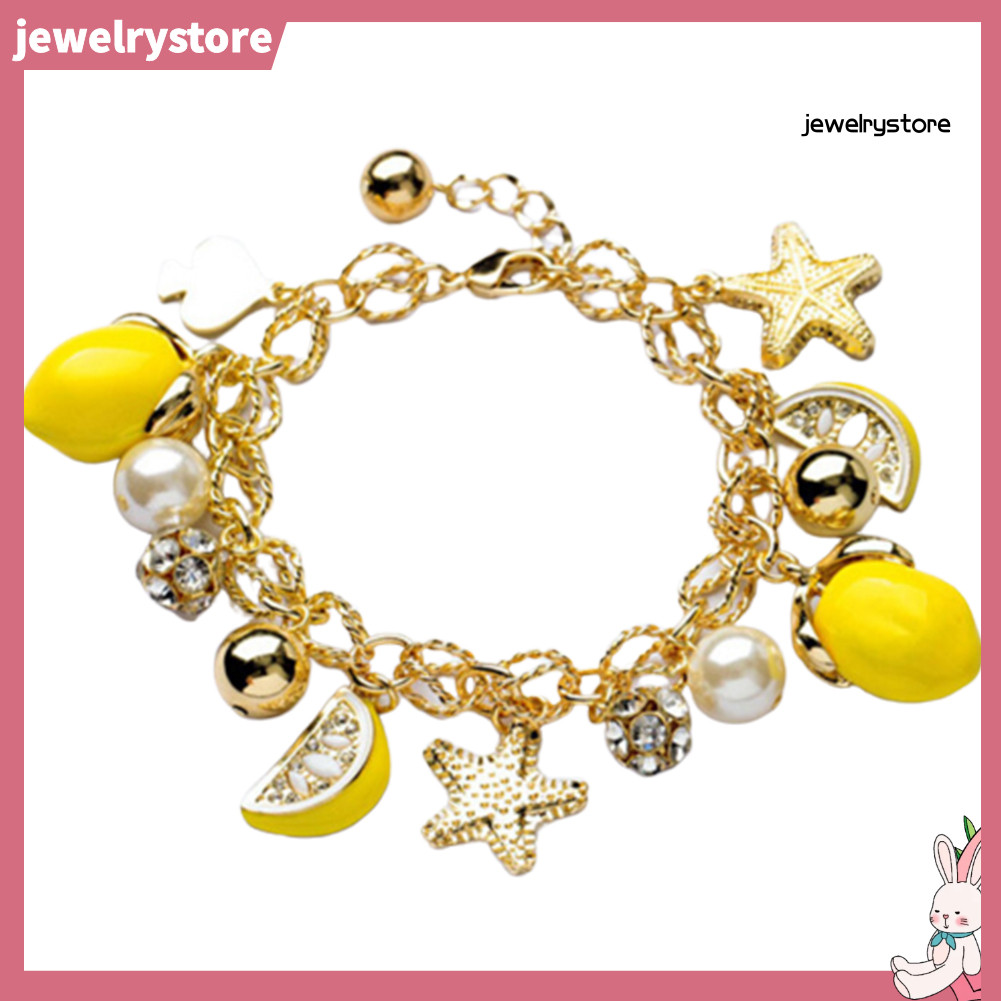 [JEW]Creative Summer Beach ผู้หญิง Faux Pearl ปลาดาว Lemon Charm สร้อยข้อมือกําไลข้อมือ