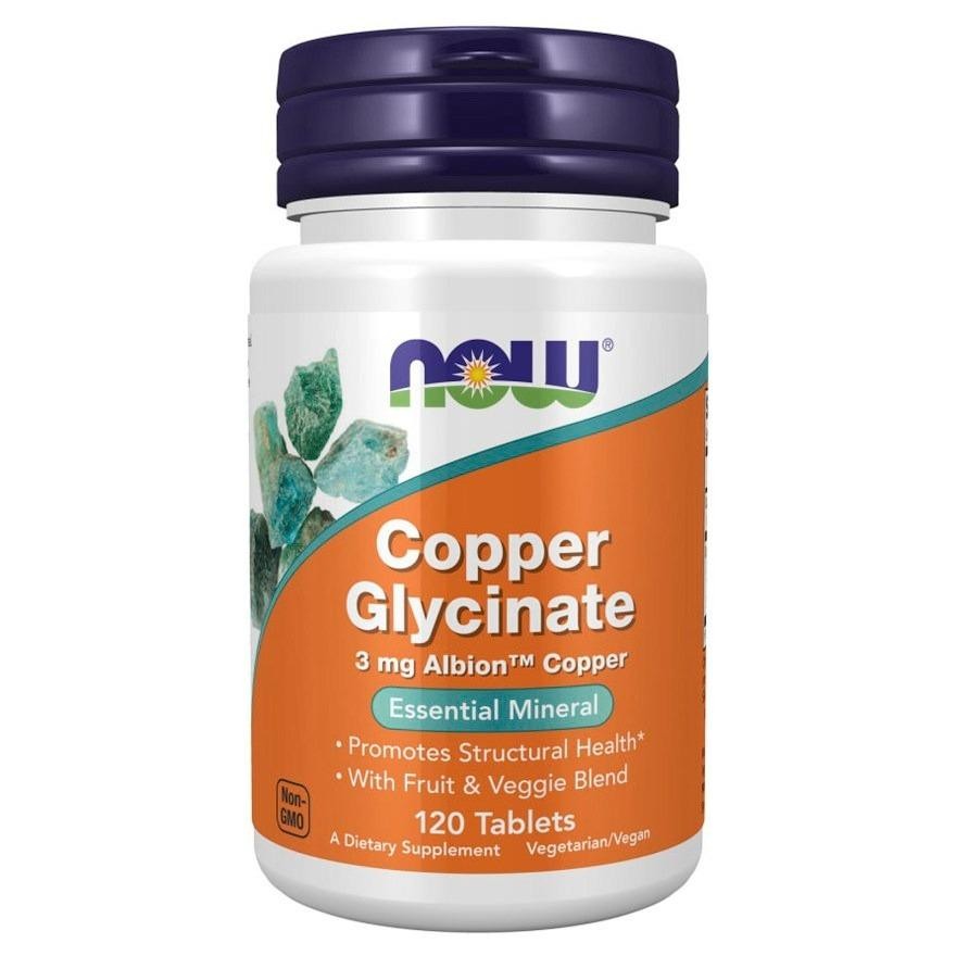 NOW Foods Copper Glycinate 3mg Albion, 120 เม็ด, 1 ขวด