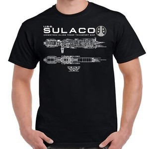O-neck 90s ลําลองแฟชั่นแขนสั้น Aliens Uss Slaaco Schematic พิมพ์เสื้อ