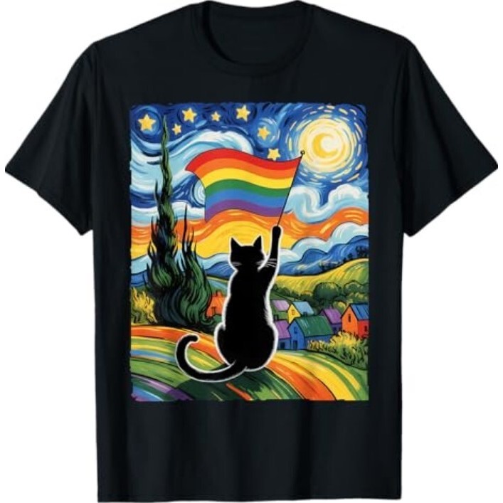 Gay Pride Cat Art Cat Starry Night Style Pride Support Men T-Shirt