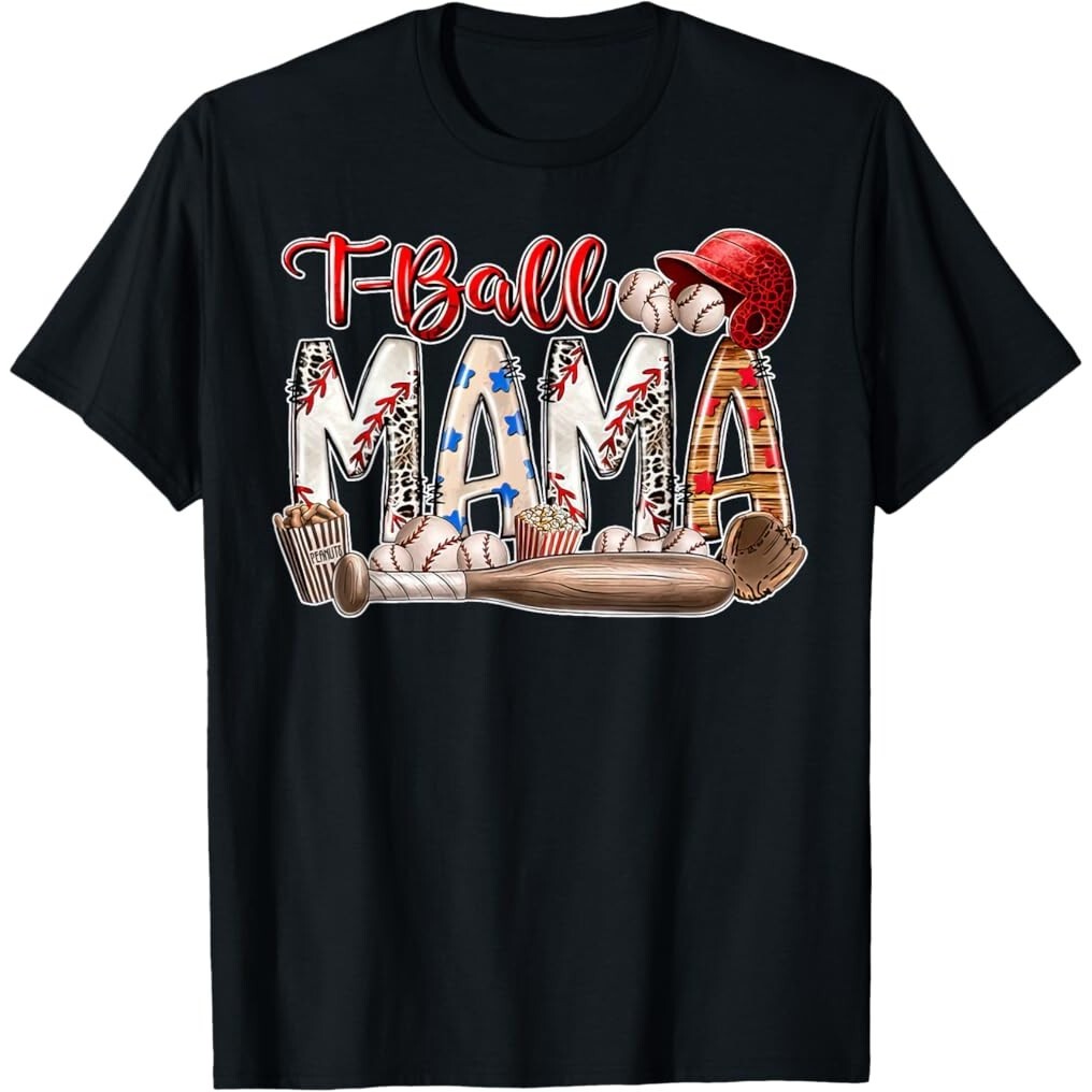 Tball Mama Leopard Bleached Tee Tball Heart Tops Mens Casual Streetwear Mom เสื้อยืด
