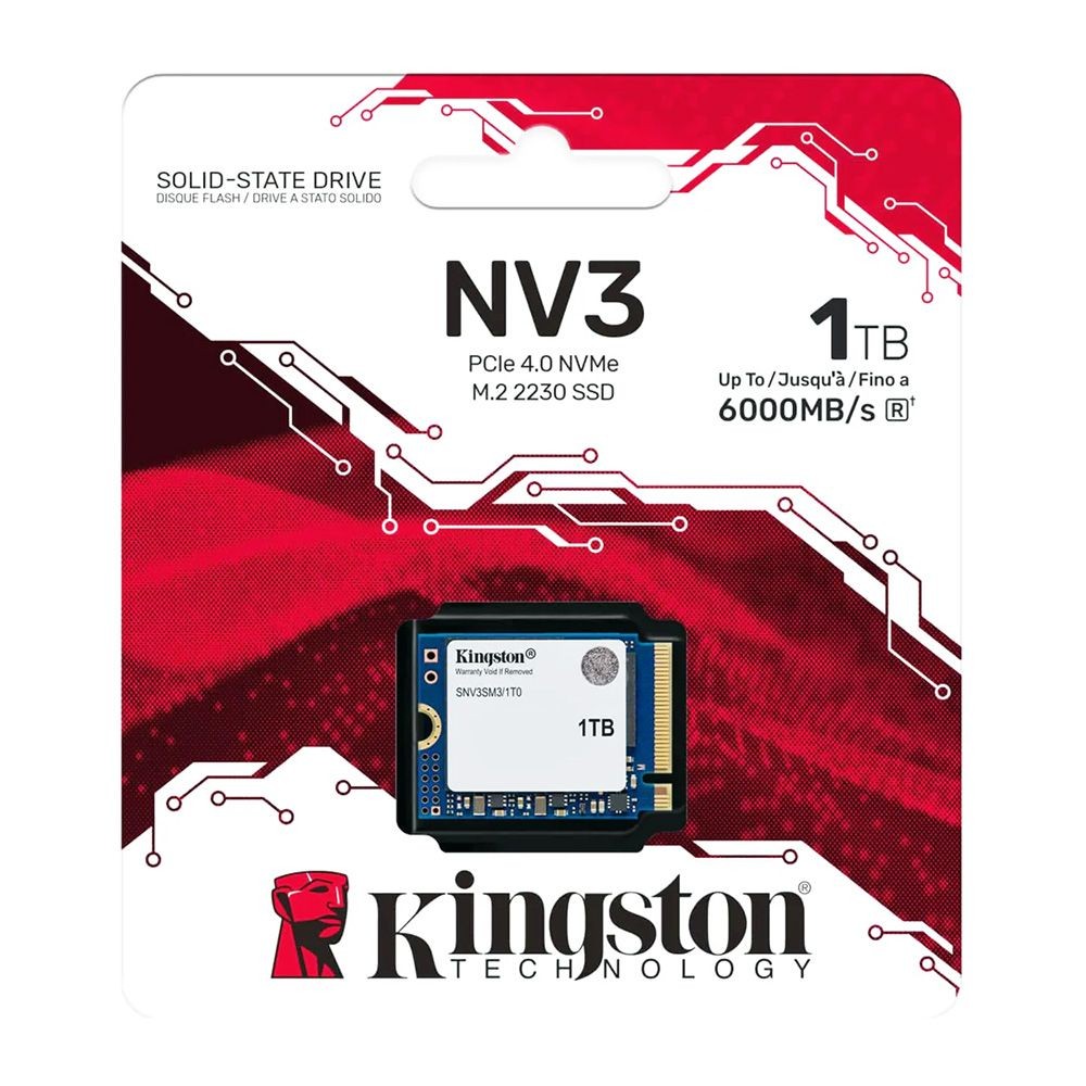 Kingston NV3 1TB PCIe 4.0 NVMe M.2 2230 SSD (SNV3SM3/1T0) - R:6000MB/s, W:4000MB/s