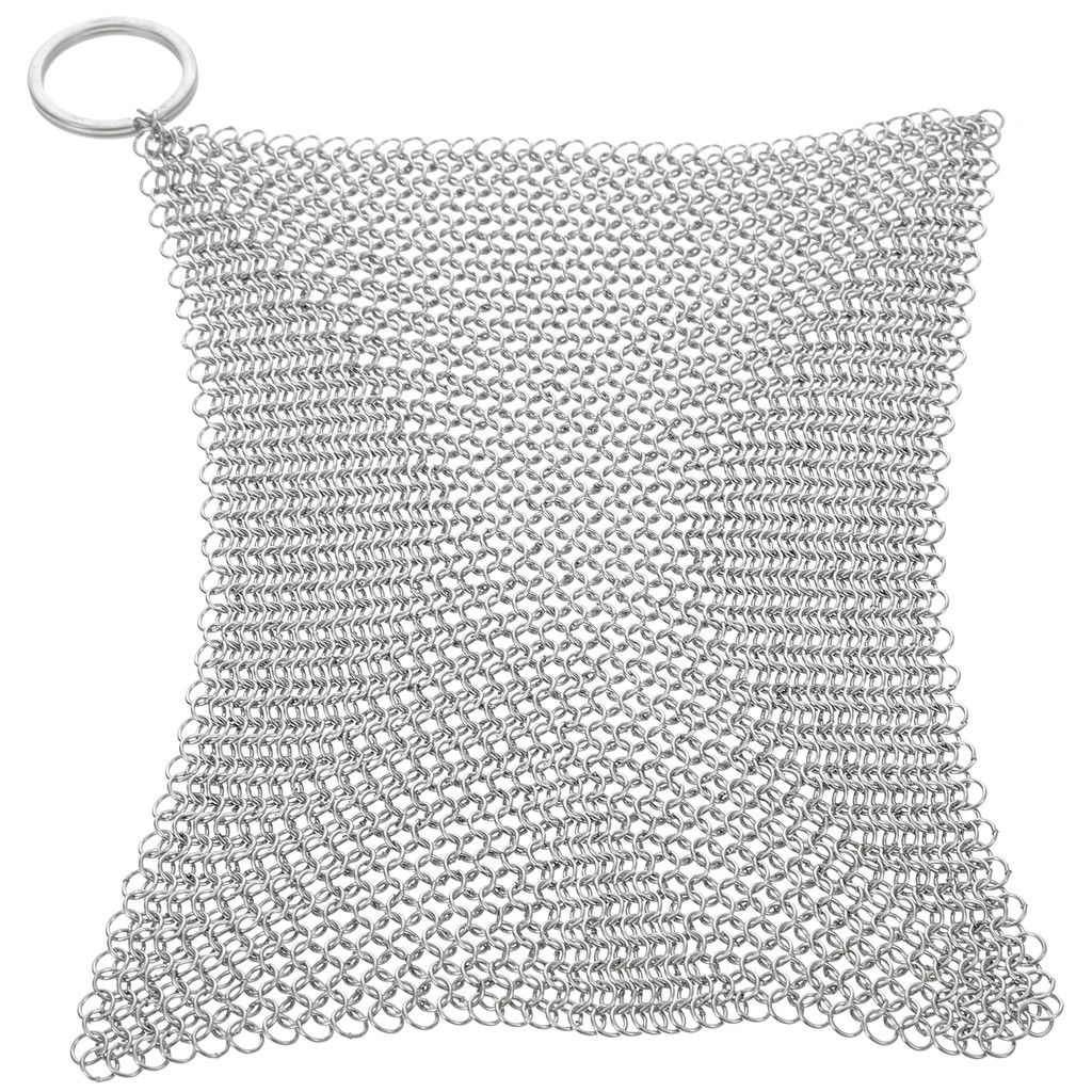 สแตนเลสสตีลขัดแหวนขนาดเล็ก Chainmail Scrubber เหล็กหล่อทําความสะอาดสําหรับหม้อ Pans