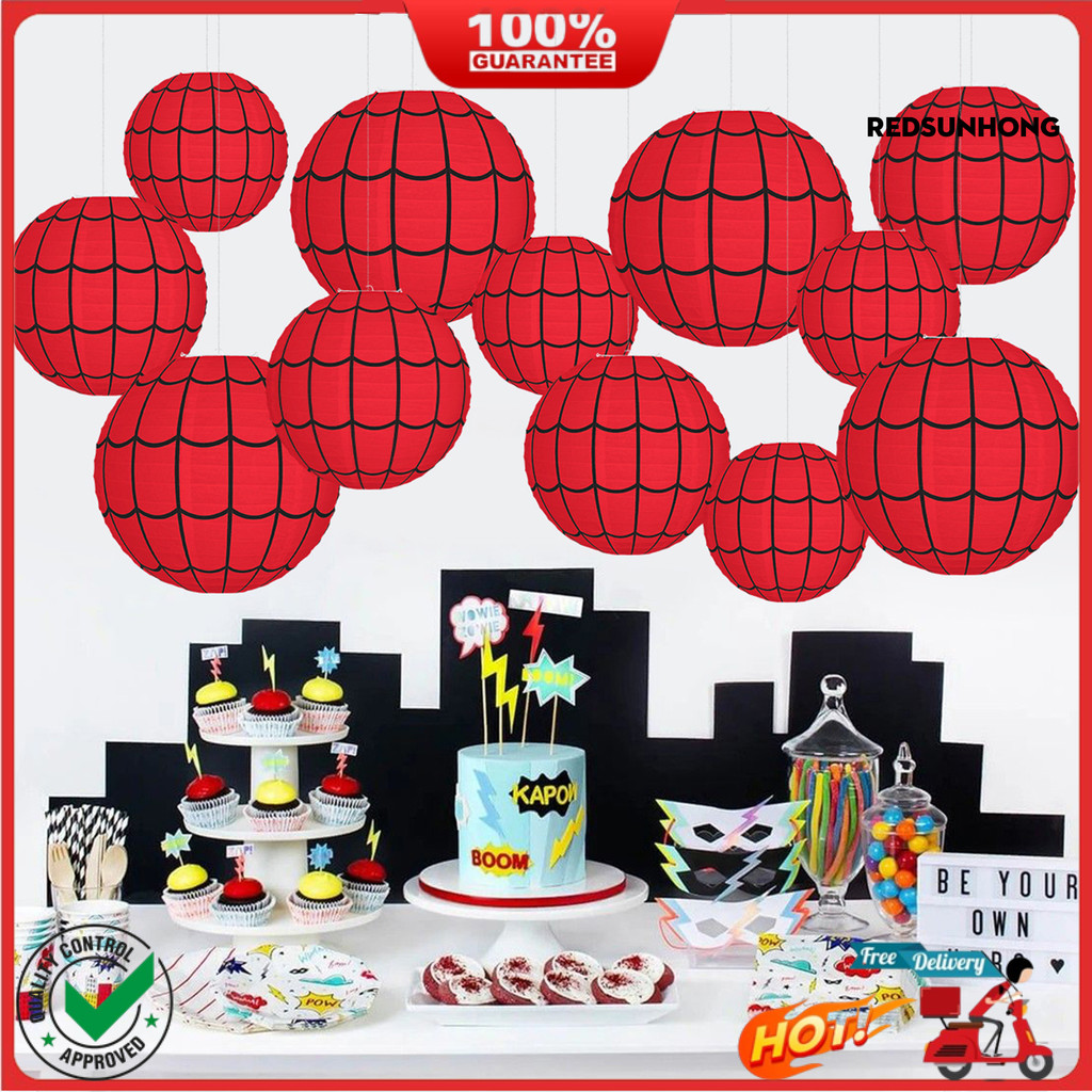 ✧Spider Web กระดาษโคมไฟแขวน Red Spider Web รอบโคมไฟตกแต่งสําหรับ Halloween Home Party Decor